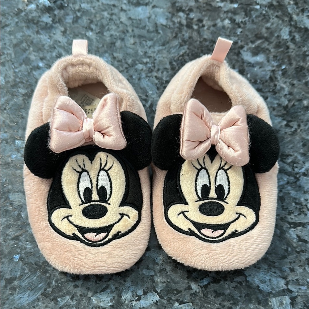 Rare! H&M Pink Baby Slippers with Minnie Mouse Face and Satin Bows